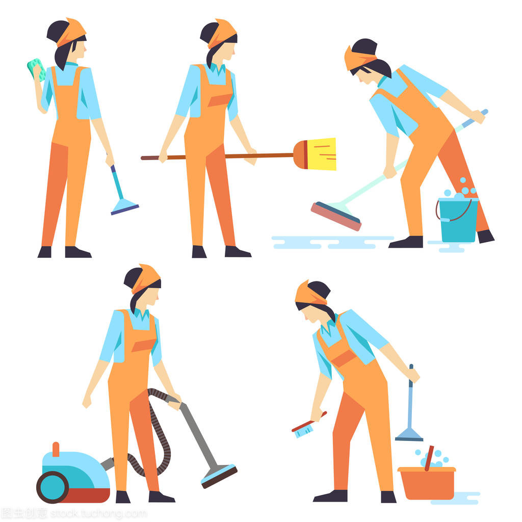清洁服务妇女工作人员-妇女平面设计的清洁工作人员